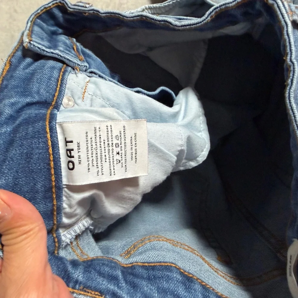 OAT New York Womens Straight Leg Jeans Light Wash RawHem Blue Size 2 26 P0192-CA